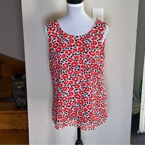 CAbi Red and White Floral Sleeveless Blouse
